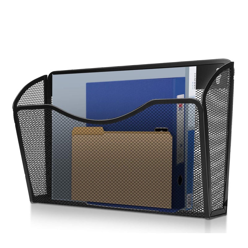 Flexzion Wall Folder File Letter Pocket Holder (6 Pack) Metal Mesh Desk Hanging Basket Box Bin Mail A4 Size Paper Document Organizer, Storage Rack Single Slot Wall Mount for Office School Home - Black - Image 4